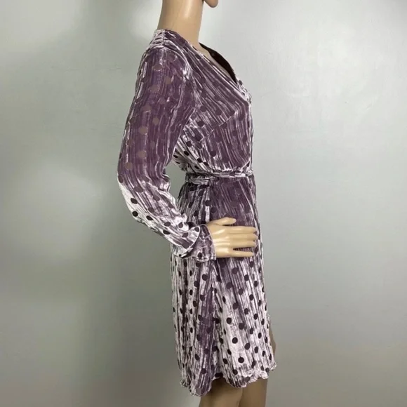 NEW HOUSE OF HOLLAND PURPLE VELVET POLKA DOT WRAP MINI DRESS - Picture 6 of 8